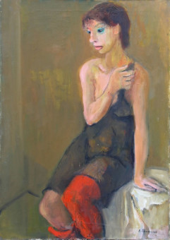 Alberto Chiancone, Ragazza con calze rosse, 1973 (cm. 70x50)